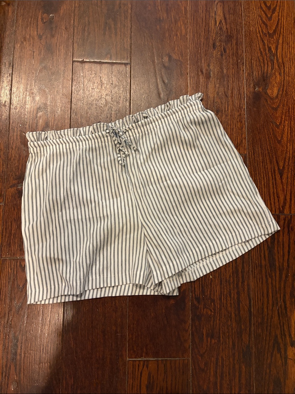 Worthington Striped High-Waist Drawstring Shorts - Blue & White